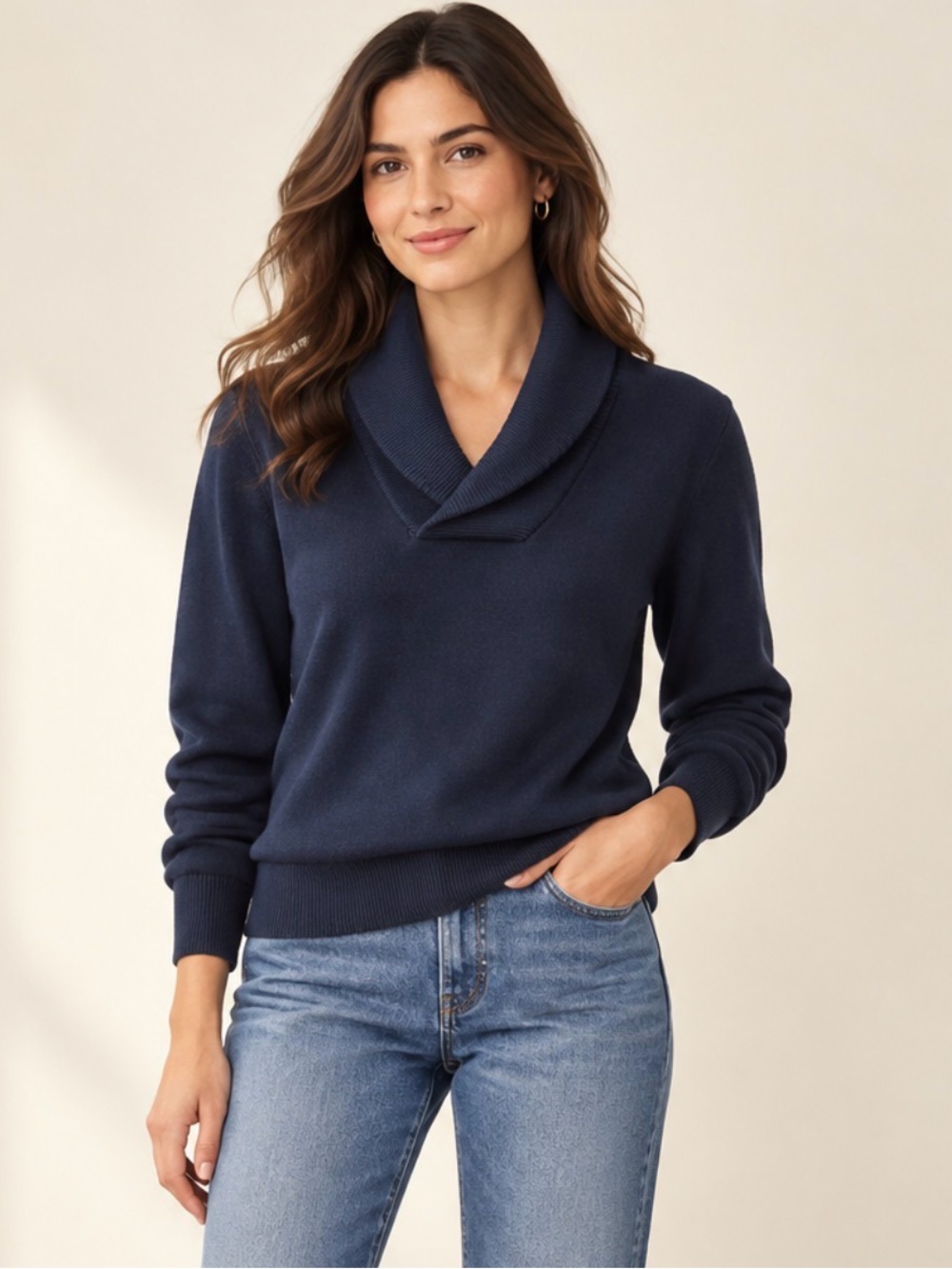 Banana Republic 100% Cotton Shawl Collar Sweater Navy Blue Size S
